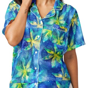 Watercolor Tropical Floral, Lilly Inspired vibrant color tropical women’s short sleeve pajama top