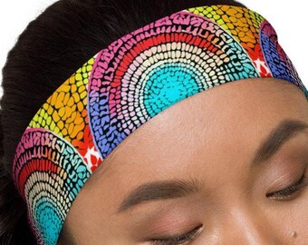 Fascia per capelli BoHo Pride, fascia per capelli BoHo tribale arcobaleno, fascia per capelli mosaico arcobaleno, fascia per capelli Pride per l'allenamento