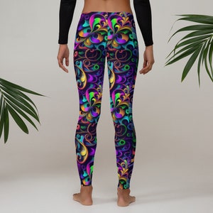 Tipsy Elves Women's Black Beaded Mardi Gras Leggings - Purple & Gold Design, 95% Polyester 5% Spandex, Machine Wash - View #8