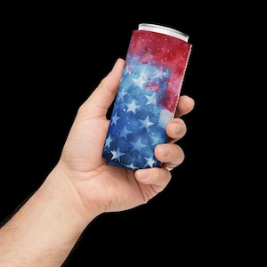 Patriotyczna szczupła puszka na napoje, chłodziarka do puszek, gwiazdy i paski, chłodziarka do puszek 12 oz. szczupła puszka
