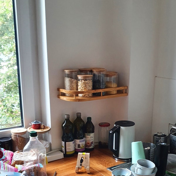 Niche shelf wood | Wall shelf with railing | Kitchen spice rack