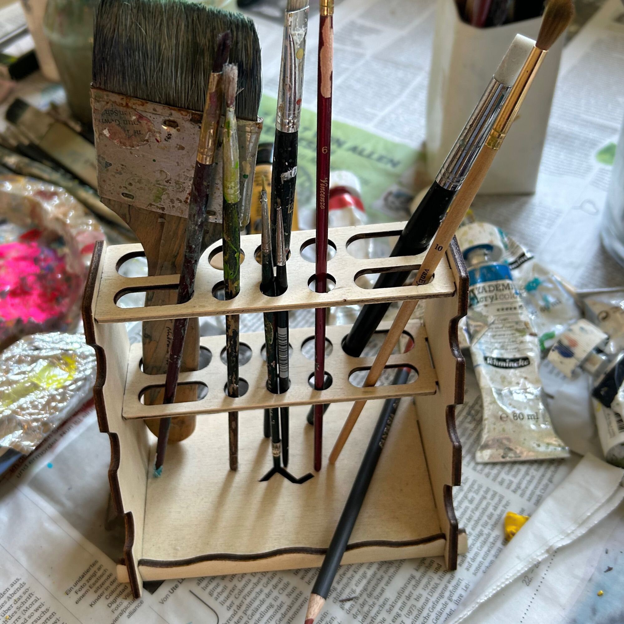 Paintbrush Holder - wooden paintbrush holder –