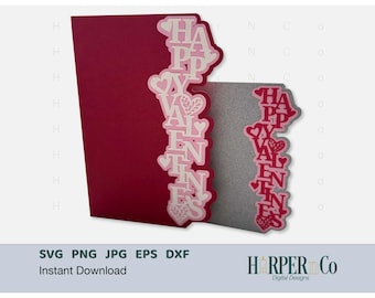 Valentine Card SVG Happy Valentine's Day Layered Card Template DIY Romantic Card Papercut Valentine SVG Heart Card Cut File
