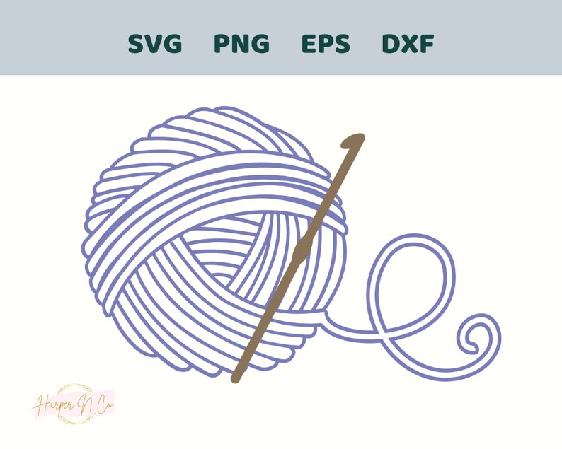 Yarn and Crochet Hook SVG, Line Drawing Ball of Yarn PNG, Yarn Crochet