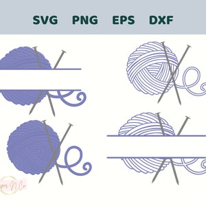 Knitting Bundle, Split Yarn and Knitting Needles SVG, Ball of Yarn Monogram PNG, Personalized Yarn Knit Clipart, Digital Download, eps, dxf