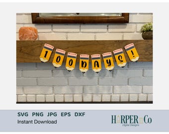 Pencil Banner SVG Back to School Pennant Layered Paper Craft for Silhouette Classroom Decoration SVG 100 Days of School Banner Template