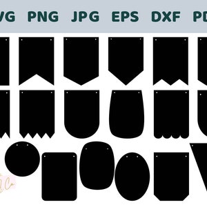 18 banner, Bunting, wimpel vorm gesneden bestanden, sublimatie, Cricut silhouet snijden bestanden SVG PNG PDF EPS DXF clip art afbeeldingen