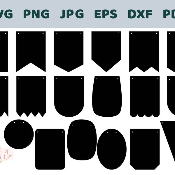 18 Banner, Bunting, Pennant Shape cut files, Sublimation, Cricut Silhouette Cut Files SVG PNG PDF eps dxf clip art images