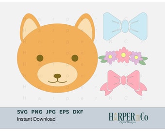 Fox SVG, Woodland Animal, flower headband, hair bow, cricut, silhouette, sublimation PNG, glowforge, layered paper craft, cute cut file, DXF