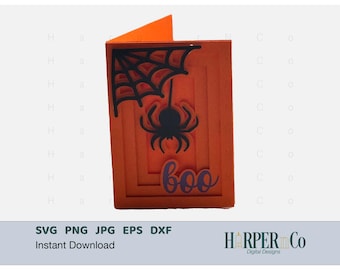 Spider Halloween 3D Card SVG Layered Shadow Box Card Boo Greeting Cricut Cut File Silhouette Autumn Birthday Card Spooky Paper Craft