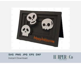 3D Halloween Card SVG Skull Layered Card Template Papercut Halloween SVG DIY Spooky Card Halloween Card Cut File