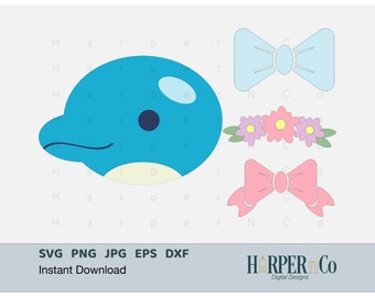 Dolphin SVG, Sea Animal, flower headband, hair bow, cricut, silhouette, sublimation PNG, glowforge, layered paper craft, cute vinyl cut file