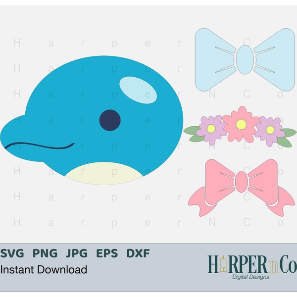 Dolphin SVG, Sea Animal, flower headband, hair bow, cricut, silhouette, sublimation PNG, glowforge, layered paper craft, cute vinyl cut file