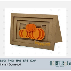 Cartão comemorativo 3D de abóbora feliz outono, SVG, cartão de sombra, arquivo Cricut, silhueta, cartão em camadas, arquivo cortado, cartão de aniversário, outono, ação de graças
