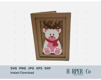 Oso polar SVG, Tarjeta navideña SVG, Tarjeta de felicitación 3D, Tarjeta de sombra, Cricut, Silueta, Tarjeta en capas SVG, Tarjeta de cumpleaños, Plantilla de tarjeta emergente