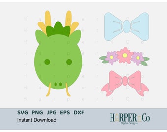 Dragon SVG, Animal Head, flower headband, hair bow, cricut, silhouette, sublimation PNG, glowforge, layered paper craft, cute vinyl cut file