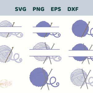 Knitting and Crochet SVG Bundle, Split Yarn and Knitting Needles SVG, Ball of Yarn Monogram PNG, Personalized Yarn Knit Clipart, Yarn Gift