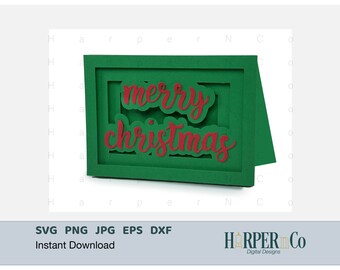 Christmas Card SVG, Merry Christmas, 3D Greeting Card, Shadow box card, Cricut, Silhouette, Layered Card SVG, card template, pop up card