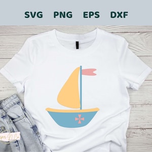 Segelboot SVG Bundle, nautisch, gelb und blau Boot, SVG-Schnittbilder für Cricut, Silhouette, Sublimation, Glowforge, PNG, Dxf, Eps