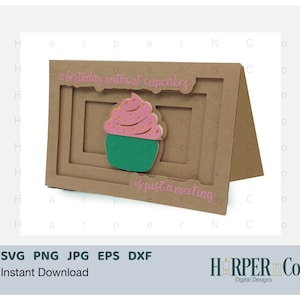 Cupcake Birthday SVG Card, 3D Layered Papercut Template, Birthday Cake SVG, DIY Greeting Card for Cutting Machines, Layered Svg File