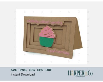 Cupcake Birthday SVG Card 3D Layered Papercut Template Birthday Cake SVG DIY Greeting Card for Cutting Machines Layered Svg File