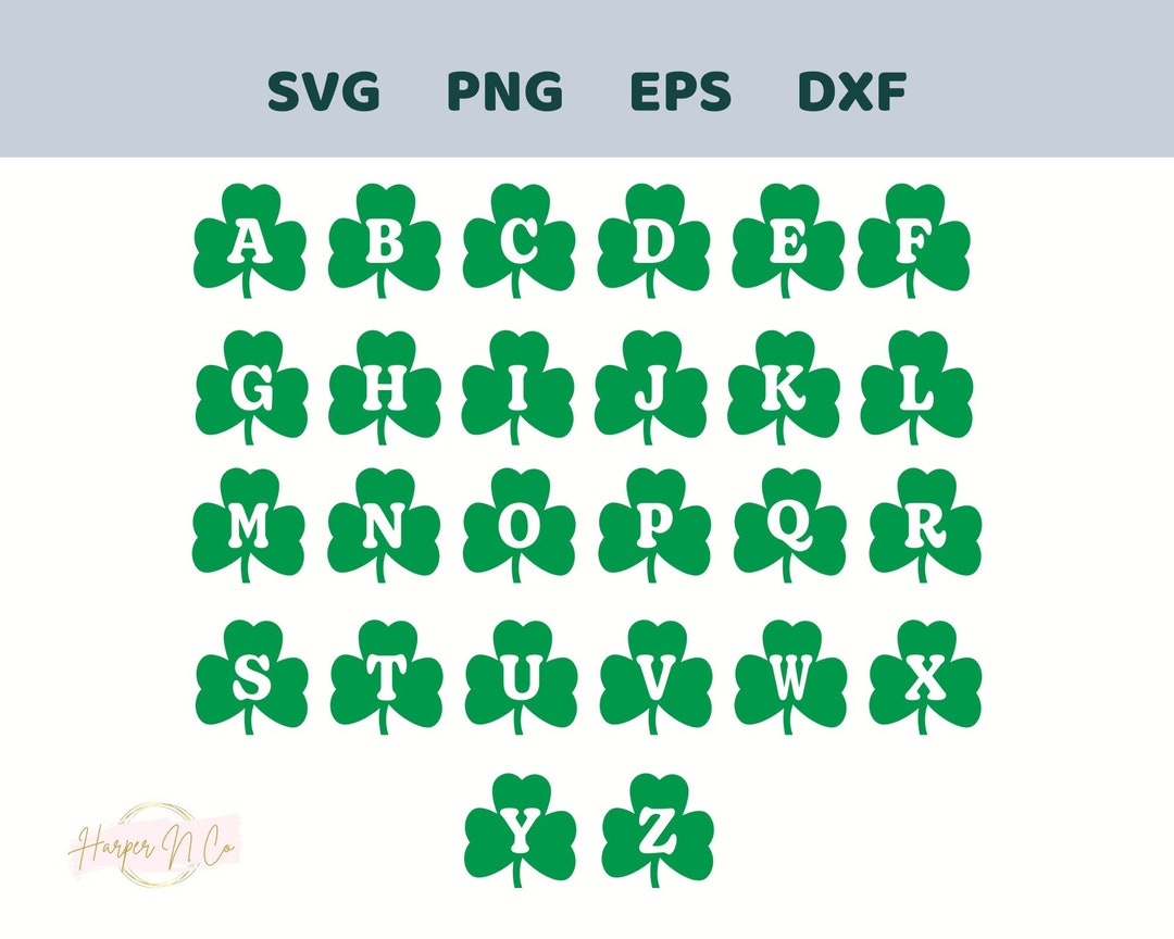 Shamrock Alphabet SVG, Clover Alphabet SVG, St. Patrick’s Day Svg, Png