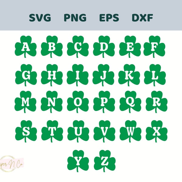 Shamrock Alphabet SVG, Clover Alphabet SVG, St. Patrick’s Day svg, png, dxf, eps, silhouette, cricut, cut files, letters, cut out, capital