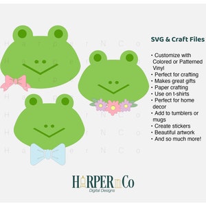 Frog SVG, Cute Animal Head, flower headband, hair bow, cricut, silhouette, sublimation PNG, Clip art, layered paper craft, vinyl cut file image 2