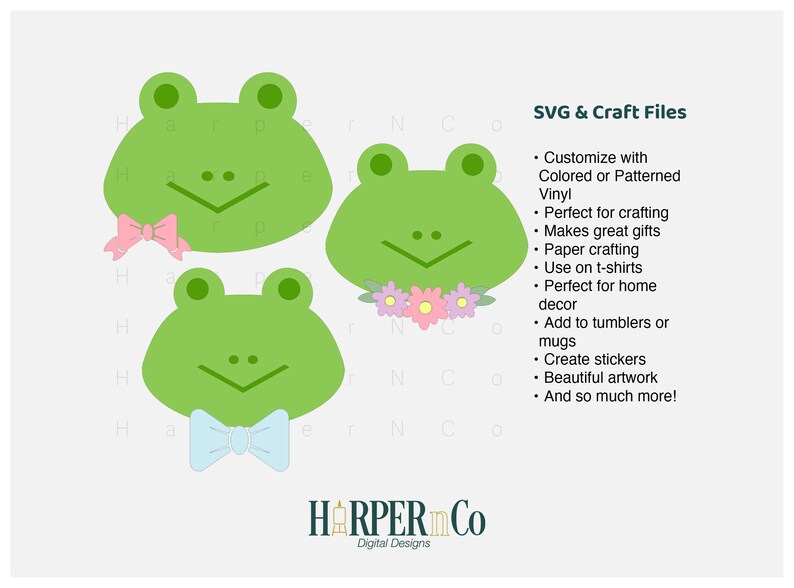 Frog SVG, Cute Animal Head, flower headband, hair bow, cricut, silhouette, sublimation PNG, Clip art, layered paper craft, vinyl cut file image 2