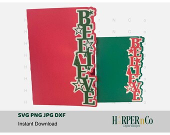 ビリーブカットエッジカード SVG クリスマスレイヤーカード DIY グリーティングカード ペーパークラフトファイル 3D招待状 クリカットシルエットカットファイル