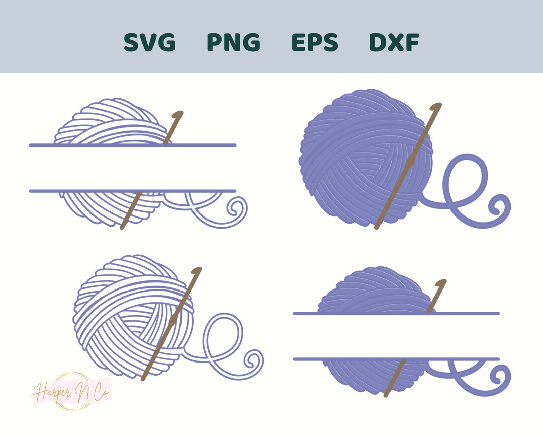 Crochet Bundle, Split Yarn and Crochet Hook SVG, Line Drawing Ball of