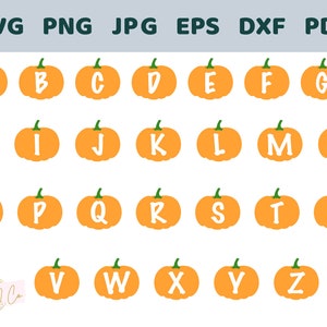 May include: An alphabet of pumpkin illustrations with each letter of the alphabet displayed on a pumpkin. The pumpkins are orange with green stems.