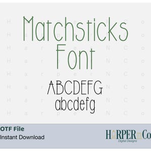 Police d'allumettes, police fine ludique, police artisanale mignon, fichier OTF pour Cricut et Silhouette