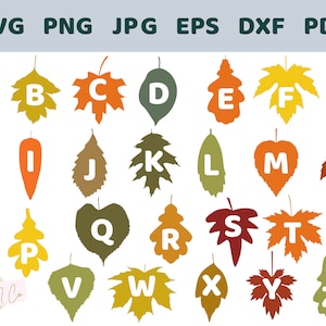 Leaf alphabet, monogram, letters in leaves, Sublimation, Cricut Silhouette Cut Files SVG PNG PDF eps dxf clip art image, fall leaf alphabet