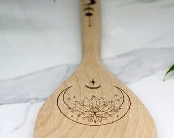 Lotus Moon Engraved Wooden Spatula