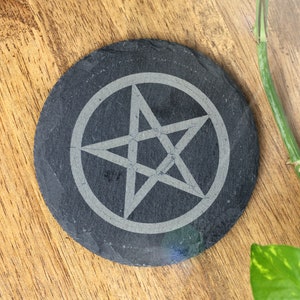 Pentagram Engraved Slate Coaster + Altar Tile