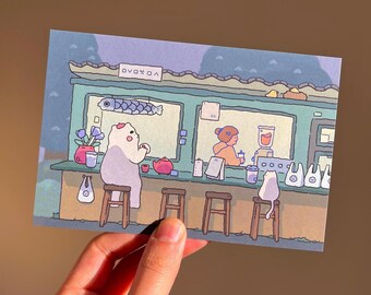 Matcha Cafe Art Print | Cozy Bar Illustration (4x6)