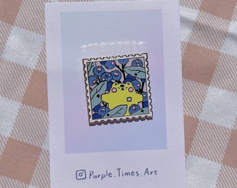 Cute Bear Stamp Enamel Pin | White Bear with Blue Berries Enamel Pin | Kawaii Hard Enamel Pin
