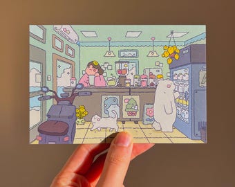 Matcha Cafe Art Print | Cozy Dessert, Kawaii Asian Decor (4x6 inches)