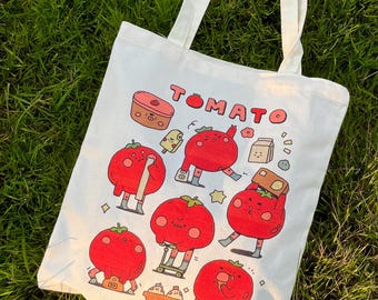 Cartoon Tomato Canvas Tote Bag | Fun Grocery Shopping Bag