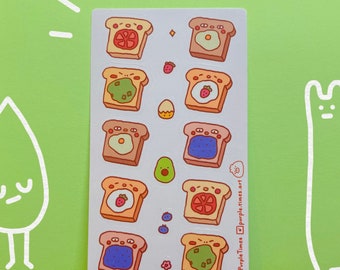 Delicious Toast Sticker Sheet | Kawaii Avocado, Jam, Strawberry & Butter | Cute Planner Journaling Stickers |Vinyl Stickers for Scrapbooking