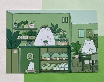 Matcha Cafe Art Print | Aesthetic Asian Dessert Art | Matcha Latte, Cake, Coffee |Cute Art Gift | Matcha Lover Wall Art | Kawaii Art Decor