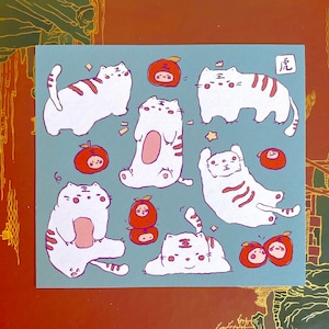 Tiger Cat Art Print| Aesthetic Kawaii Art on Card Stock Paper | Cute Anime Style Postcard | Asian Art Print | Kawaii Artwork