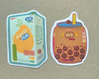Mango Milk Boba Sticker | Asian Snacks Vinyl Laptop Decal