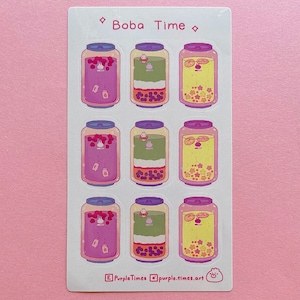 Boba Sticker Sheet | Cute Planner Sticker | Cute Journaling and Scrapbook Sticker | Kawaii Sticker | Vinyl Sticker|gift for foodie