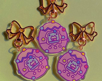 Purple Tamagotchi Keychain | Cute Tamagotchi Charm | Kawaii Keychain Gift | Cute Epoxy Keychain | Acrylic Charm Keychain