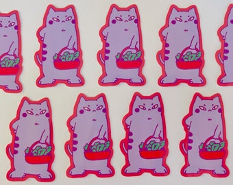 Grocery Shopping Cat Laptop Sticker | Cute Red Sweater Cat Sticker | Cute Laptop Sticker | Kawaii Sticker | Cat Valentine Gift