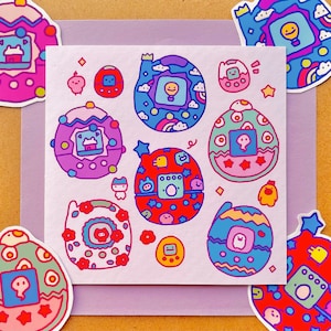 Impression d'art Tamagotchi| Art esthétique kawaii sur papier cartonné | postale mignonne de style d'Anime | Impression d'art asiatique | Oeuvre d'art kawaii