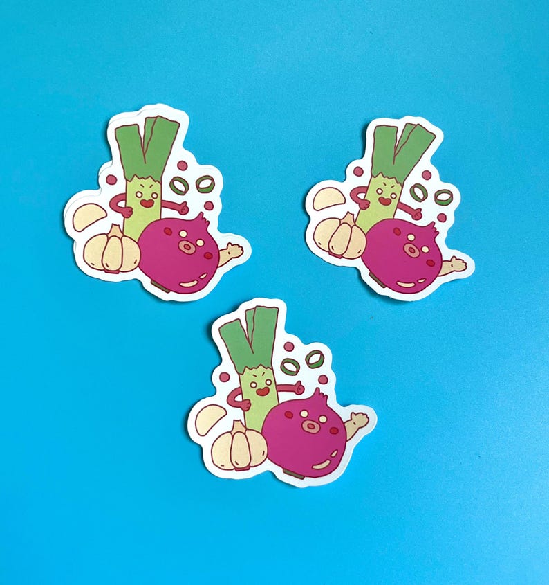 Onion and and Scallion Sticker | Cute Asian Food Sticker | Water Bottle Sticker | Cute Laptop Sticker | Water Proof Vinyl Sticker image 2