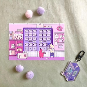 Purple Lofi Art Print| Aesthetic Kawaii Art on Card Stock Paper | Cute Anime Style Postcard | Kawaii Artwork Dorm Decor
